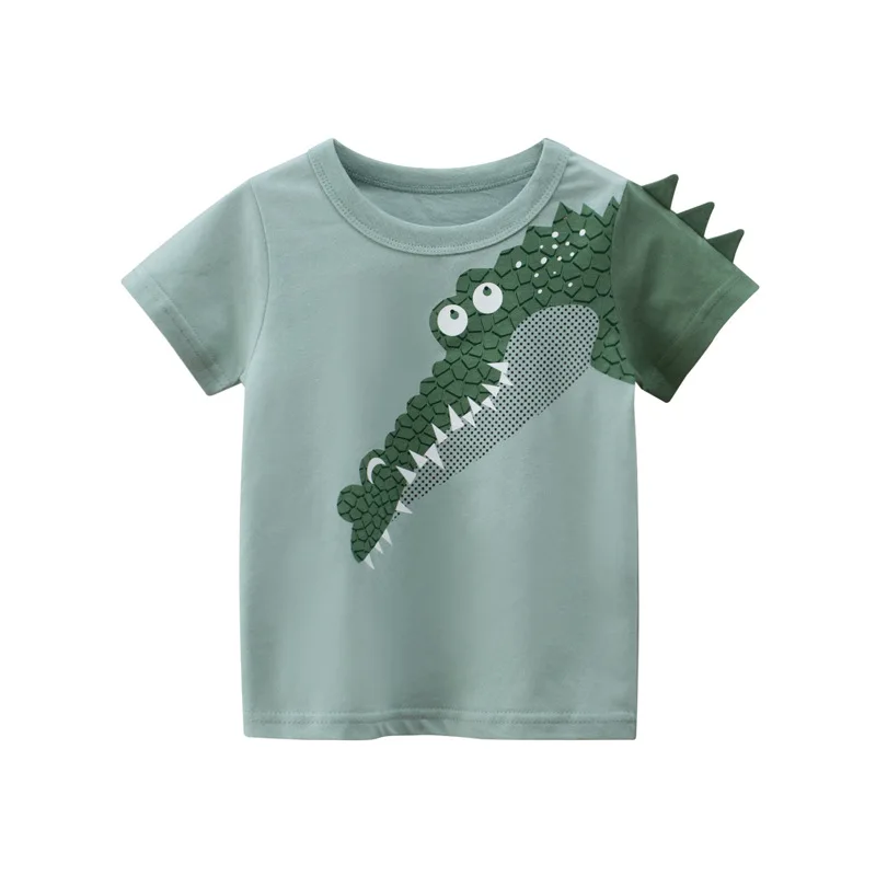 

2 3 4 5 7 9 Years Summer Baby Boys Short Sleeve T-shirt Cartoon Green Crocodile Children Kids Cotton Tops For Little Boys 9707