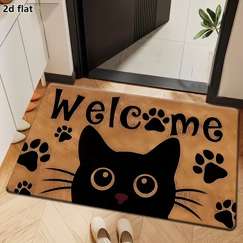 Cute Cats Cartoon Doormat Four Adorable Feline Friends Print Welcoming Entrance Mat For Cat Lovers Home Decor