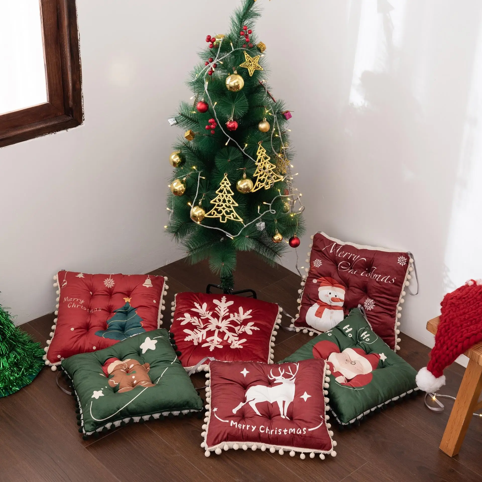 Creative Christmas Snowman Reindeer Cushion Chair Pad Festive Sofa Seat Cushions Soft Office Chairs Mat Holiday Decor