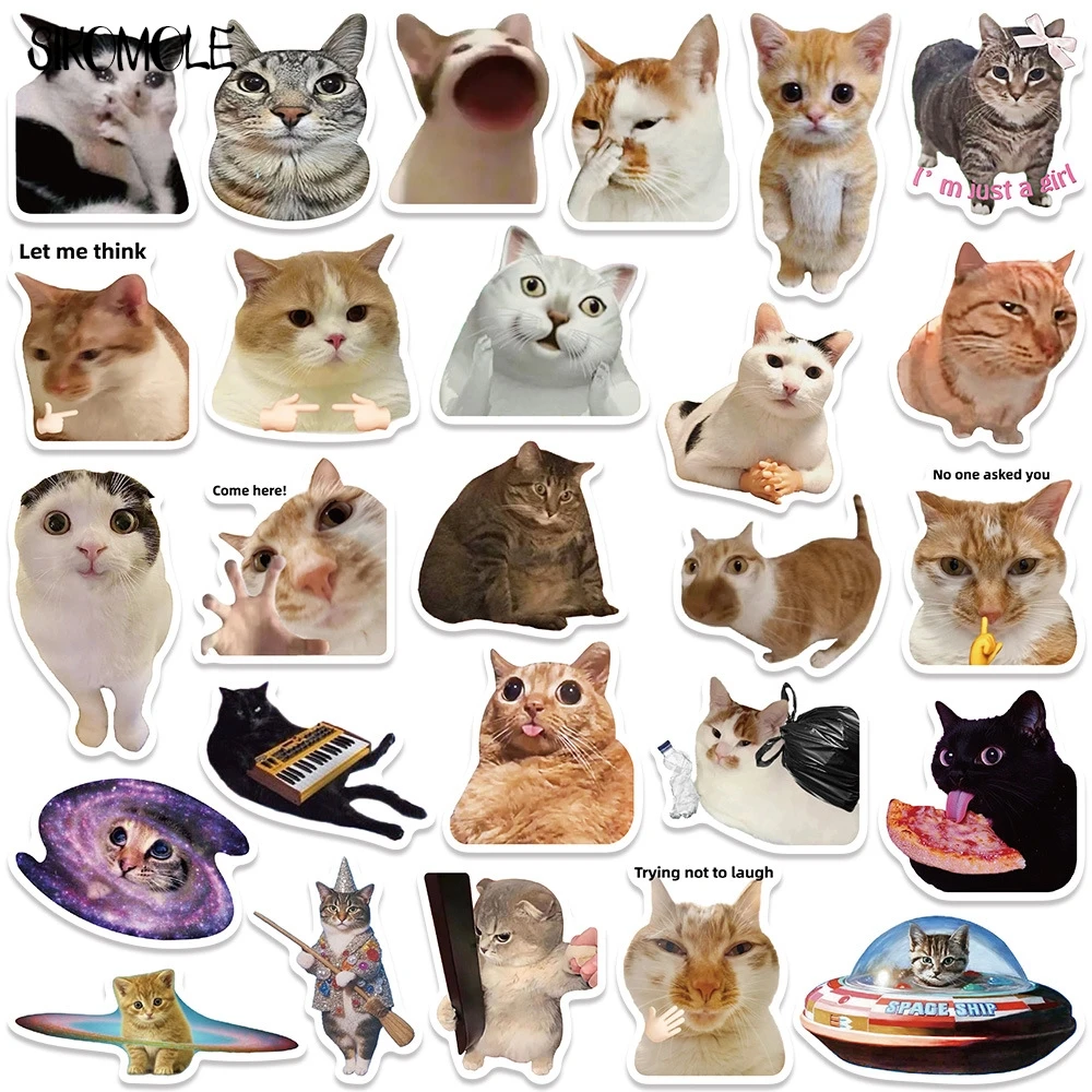 10/30/50PCS Kawaii Funny Cat Meme Stickers Aesthetic Art DIY Decoration PVC Toy Kid Travel Luggage Graffiti Decals Sticker Pack