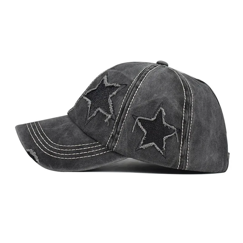 Unisex Y2K Pentagram Retro Fashion Washed Denim Hole Baseball Caps Four Seasons Fishing Hat Women Men