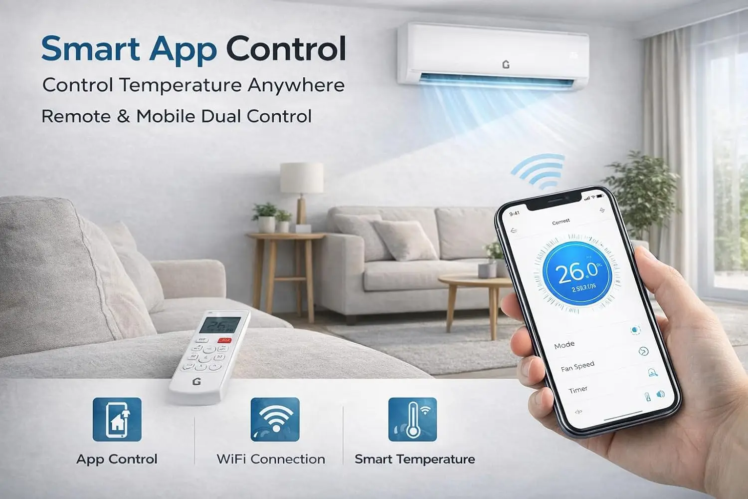 12,000 BTU Mini Split AC/Heat Pump, Inverter, 21 SEER2, WiFi, 750 Sq.Ft | 7 modes & 4D swing. 27 dB quiet. ECO, Customized