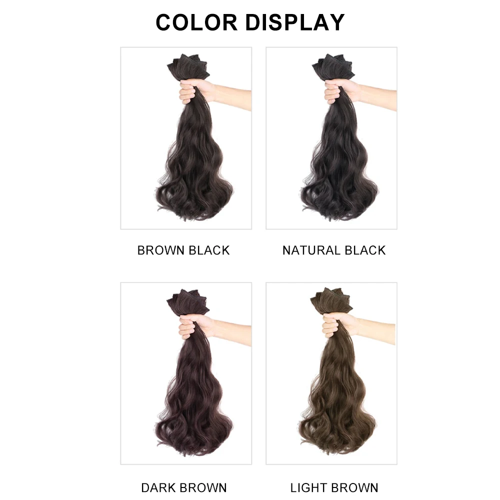 Clip in Hair Extensions Long Wavy Natural Black Synthetic Hair Extension for Asian Women 3PCS Thick Hairpieces Fiber Hair