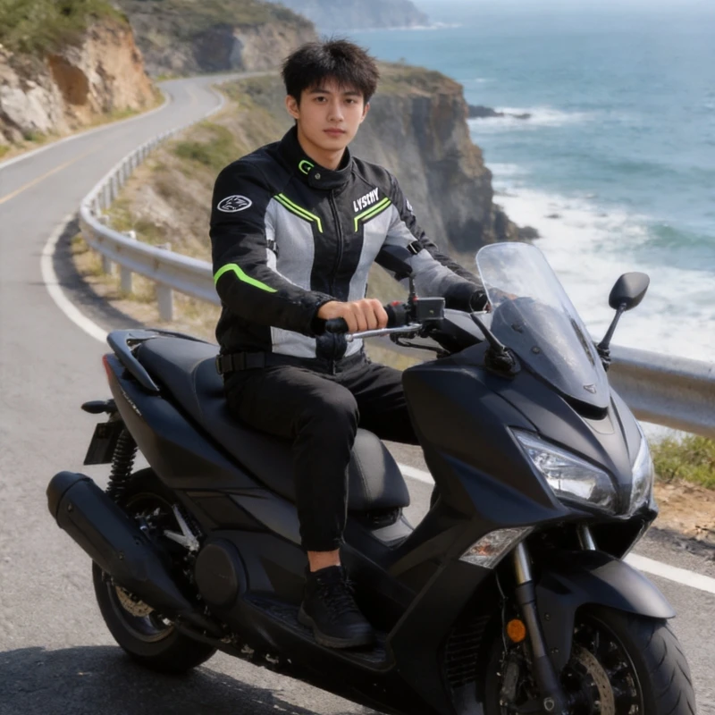 LYSCHY Summer Motorcycle Jacket Mesh Breathable Reflective Motorbike Jacket Men Motocross Jacket Riding Clothing