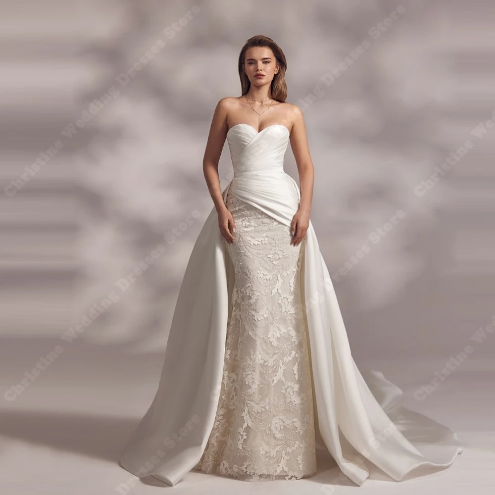 

Sweetheart Collar Women Wedding Dresses Elegant Lace Print Mermaid Prom Gowns Mopping Length Party Vestidos De Novias Customized