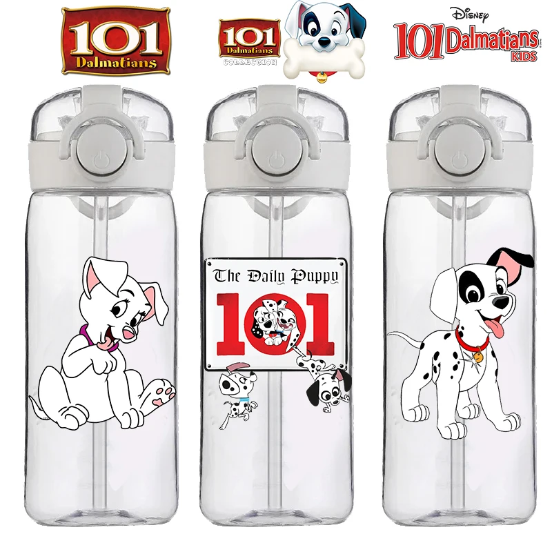 Disney Straw Cup Child Water Cup Food Grade Boy Girl Cartoon Cute Dog Plastic Kettle One Hundred and One Dalmatians 400ML Gift