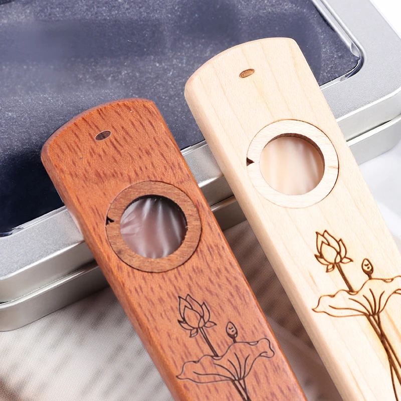Engraved Wooden Kazoo with Metal Storage Box, Orff Musical Instrument for Kids & Adults, Companion for Guitar Ukulele view 3