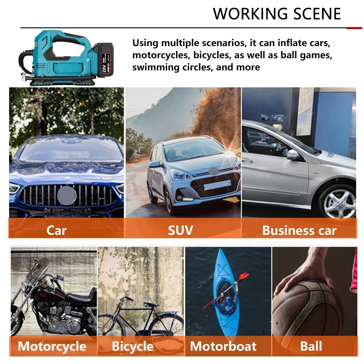 Portable Cordless Electric Air Pump Electric inflator Car Tire Air Compressor Inflatable Pump For Makita/WOBERICH 18V Battery