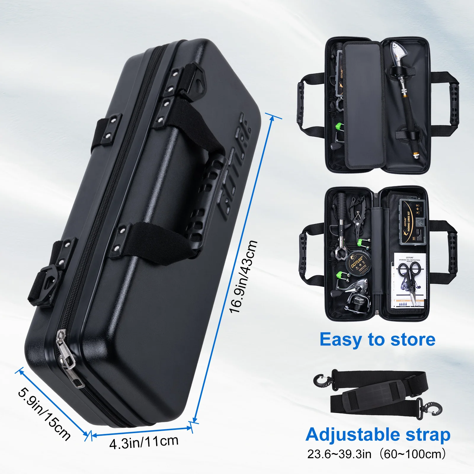 

Goture All-in-One Fishing Kit Telescopic Rod Reel 31lb Line Lures Tools Hard Case Travel for Freshwater Saltwater Fishing Use