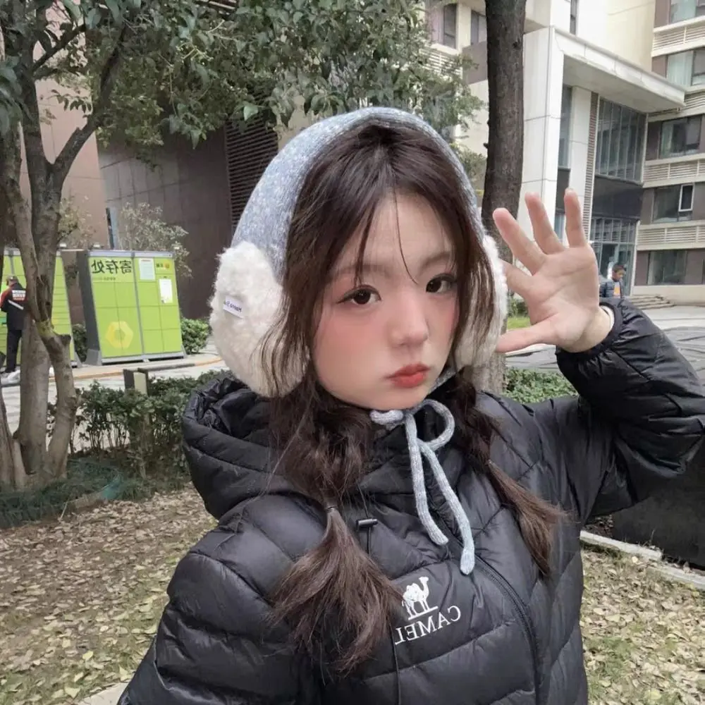 Trendy dikkere wollen oorbeschermer met bandjes, winddicht, effen kleur, gebreide oorbeschermers, warm houden, handgemaakte oorlelletje, warmer, dagelijks