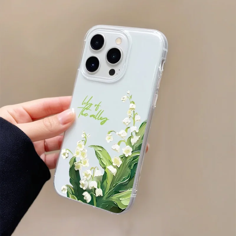 

White lily iPhone 16 Pro Max phone case, suitable for Apple 15 Pro Max, white shell cover, 14