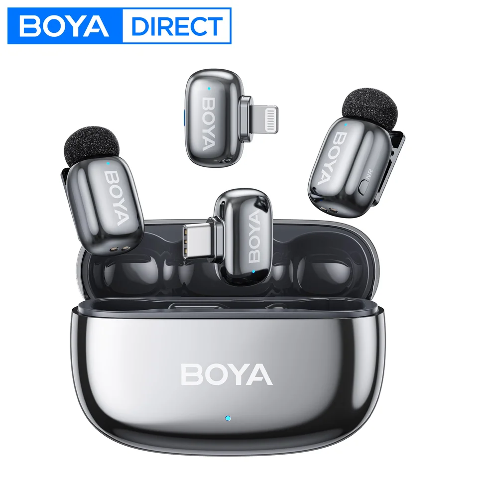 BOYA Mini 2 micrófono de solapa inalámbrico con reducción de ruido para iPhone 6-17, USB-C, Android, PC, transmisiones en vivo