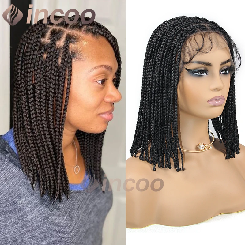 شعر مستعار قصير بقفل مجدول بقفل قصير من Incoo ، دانتيل كامل ، بدون عقدة ، جديلة كروشيه Cornrow ، مجدول صندوقي ، شعر مستعار أمامي ، 10"