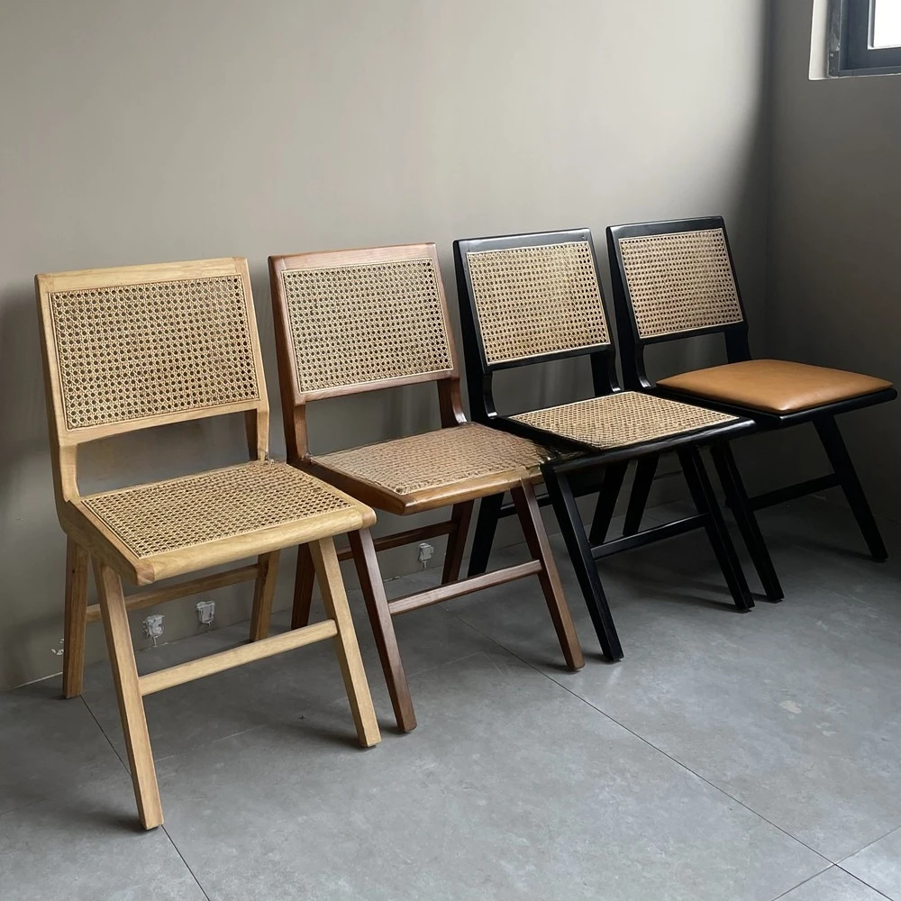 ins Solid wood dining chair Retro Internet celebrity back chair Restaurant dining chair Black adult furniture Homestay rattan