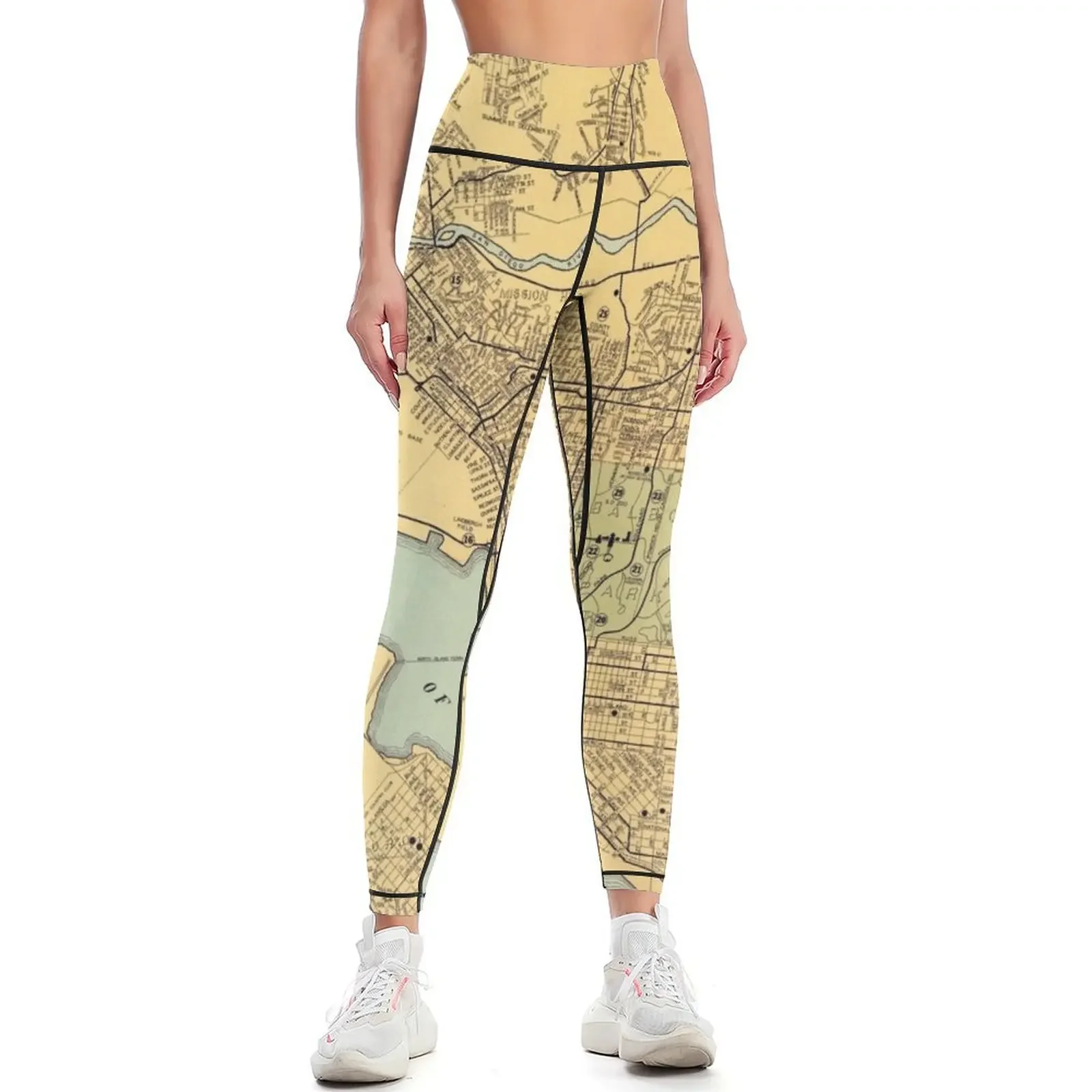 

1935 Vintage Street Map of San Diego Leggings fitness set gym Sportswear woman gym for physical push up fitness Womens Leggings