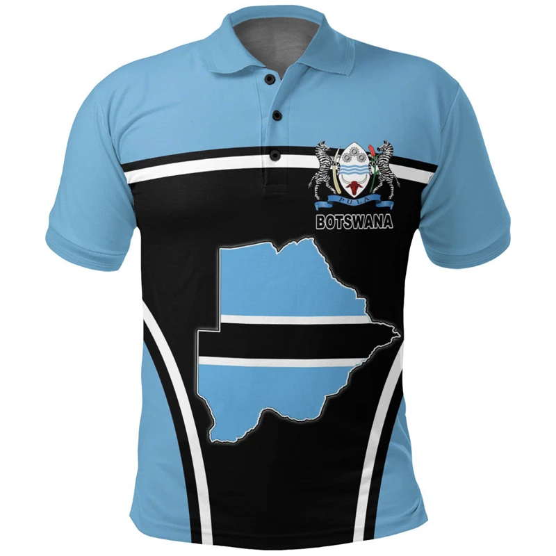 Africa Botswana Map Flag 3D Printed Polo Shirts For Men Clothing Short Sleeve Patriotic Coat Of Arms POLO Shirt Jersey GYM Tops