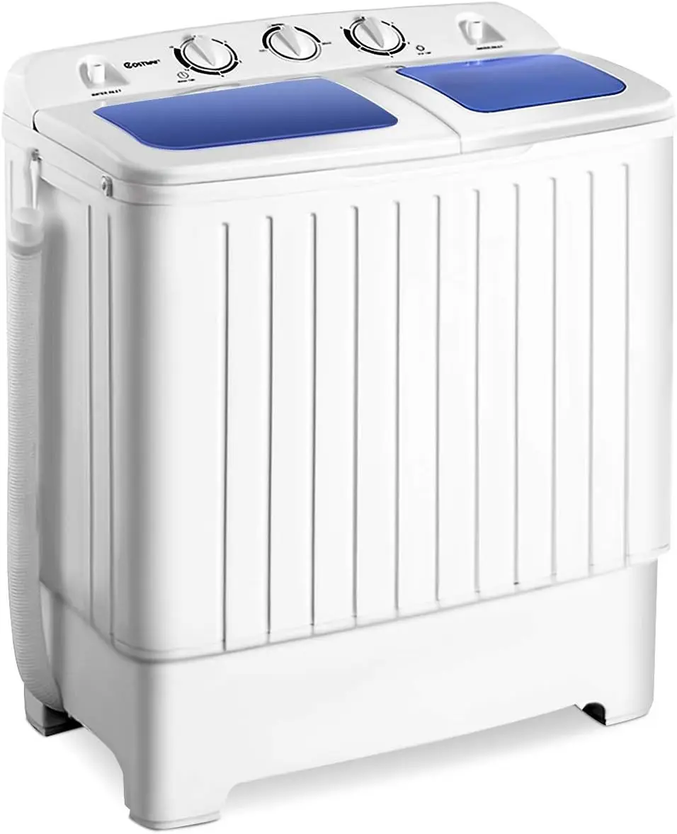 Portable Mini Compact Twin Tub Washing Machine 20lbs Washer Spain Spinner Portable Washing Machine, Blue+ White