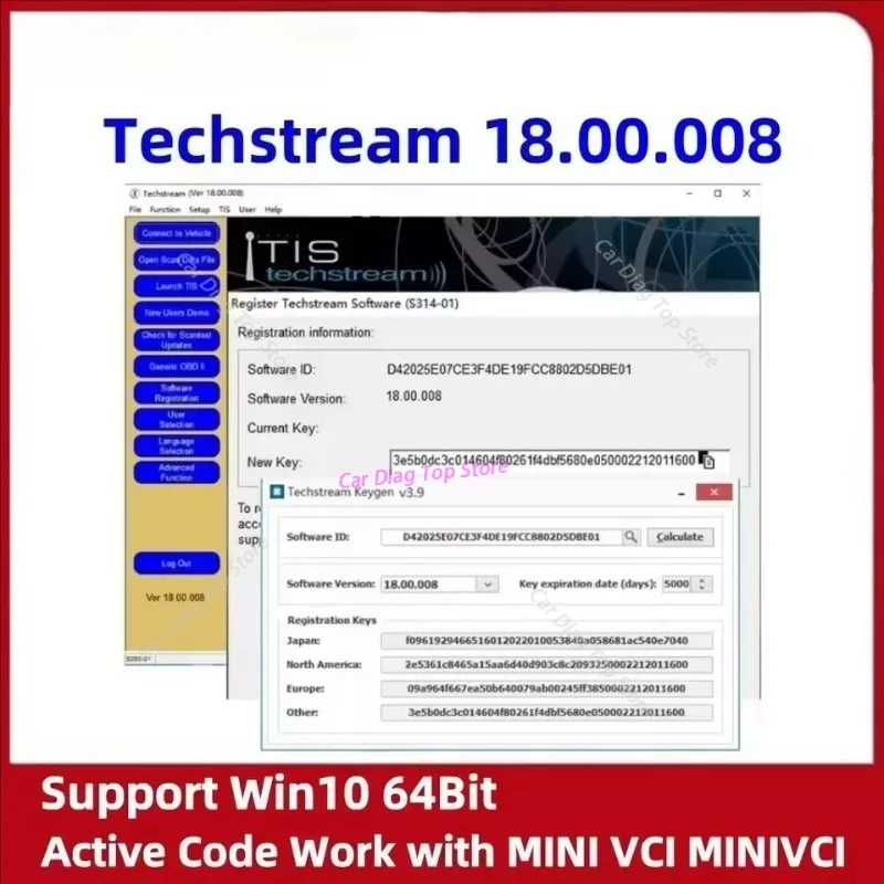 2026 hot selling newest  Version FOR TOYOTA TIS Techstream 18.00.008 software Link and Active Code Work with MINIVCI MINI VCI