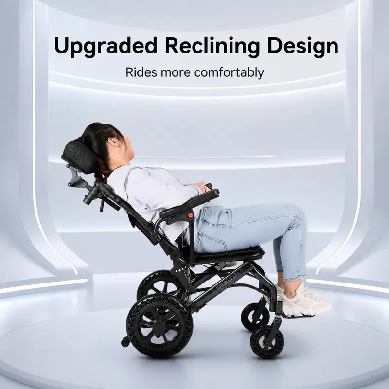 High Backrest Reclining Wheelchair for Elderly Hemiplegia Lightweight Folding Mobility Scooter for Disabled