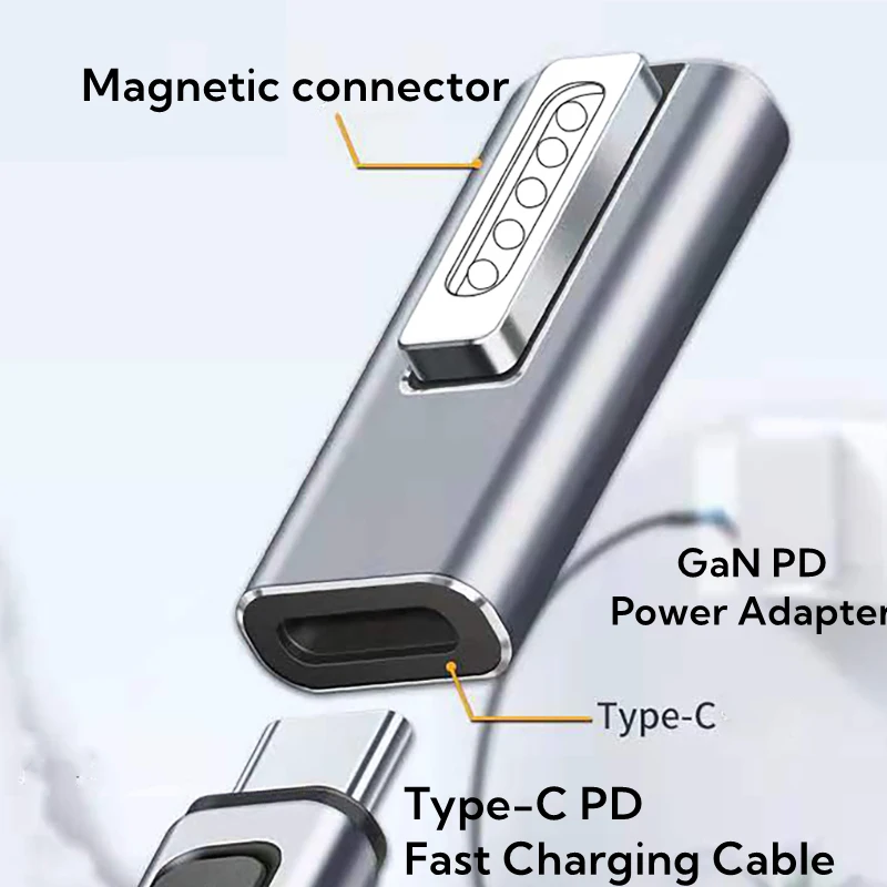 USB C PD Fast CHARGING Converter อะแดปเตอร์ Type-C หญิง Magnetic1 L-TIP Magnetic2 T-TIP DC Connector สําหรับ MacBook Pro Charger