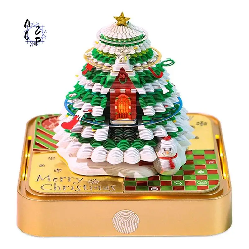 A68P-2026 LED Light Christmas Tree Desk Calendar 3D Tear Away Paper Carving Art Memo Pad Holiday Office Desktop Decoration
