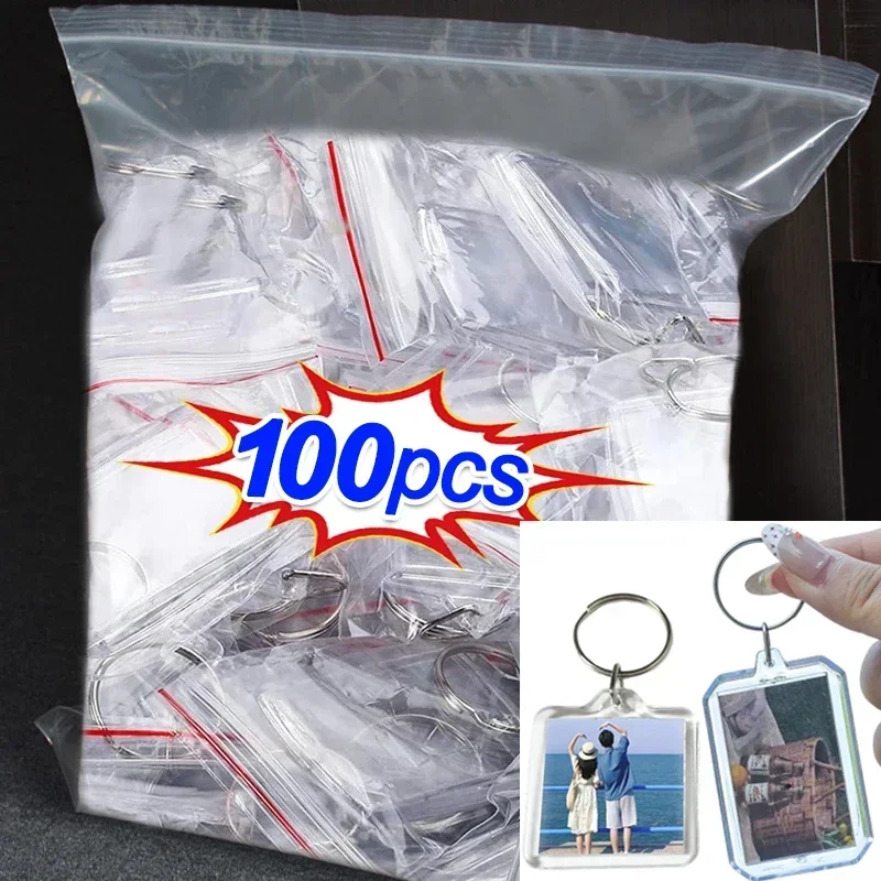 5-100PCS Clear Acrylic Photo Frame Keychain Photo Insert Keyrings Blank Rectangle for Double-Sided Photos DIY Supplies