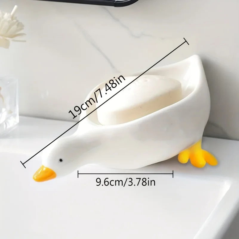 Cute Duck Shaped Soap Dish, Plastic Drain Tray, Self Draining Holder, Multifunctional Storage Rack, Bathroom Accessories view 3
