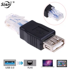 1Pc Ethernet RJ45 Male To USB Female Connector Converter Adapter  Usb To Network Cable Crystal