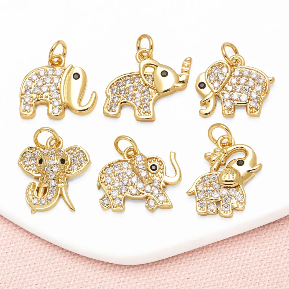 OCESRIO White Crystal Lucky Elephant Charms for Bracelet Copper Gold Plated Animals Handmade dijes para bisutería chma313