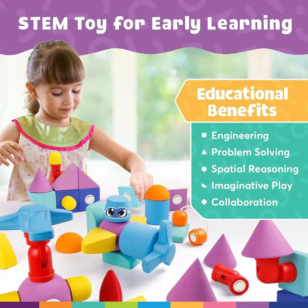 مجموعة مكعبات بناء إسفنجية مغناطيسية مكونة من 50 قطعة للأطفال 3-5: وقت الاستحمام، مرحلة ما قبل المدرسة، اللعب الحسي