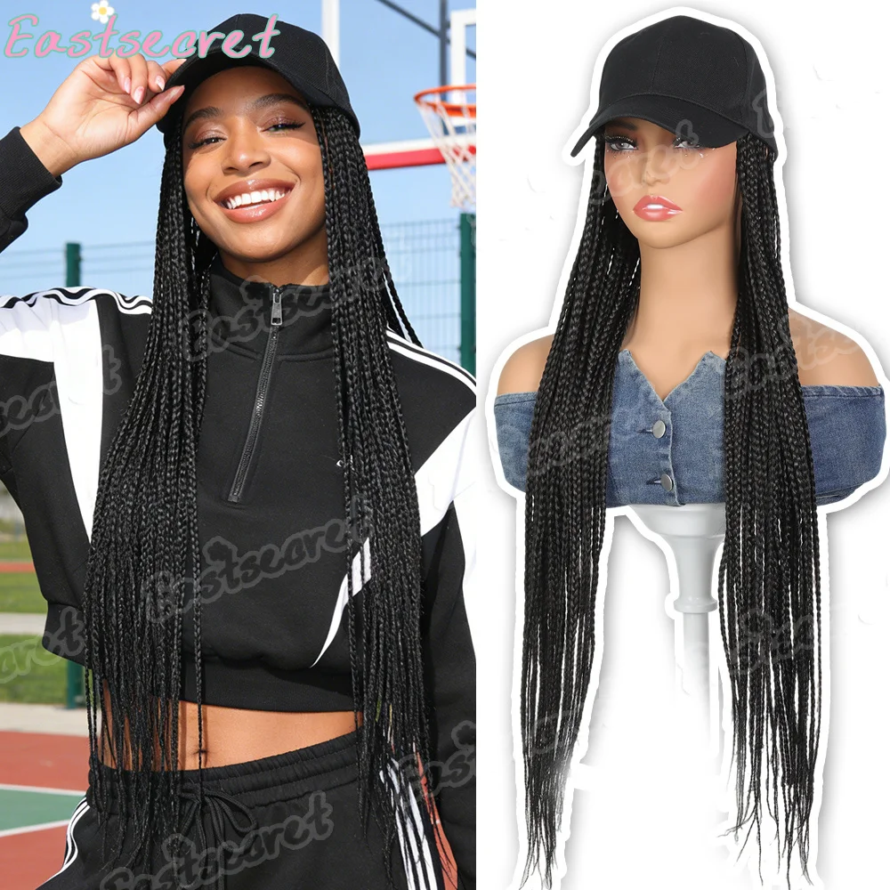 

EAST Synthetic Wig Hat Hand Woven Dirty Braid Baseball Cap One Piece Women Triple Braids Black Hip Hop Street Dance Hat