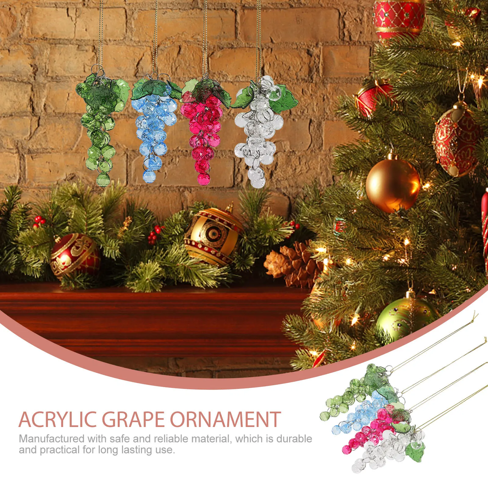 

4pcs Acrylic Grape Cluster Hanging Ornaments Christmas Tree Pendants For Wedding Party Home Decor Grape Hanging Ornament Xmas
