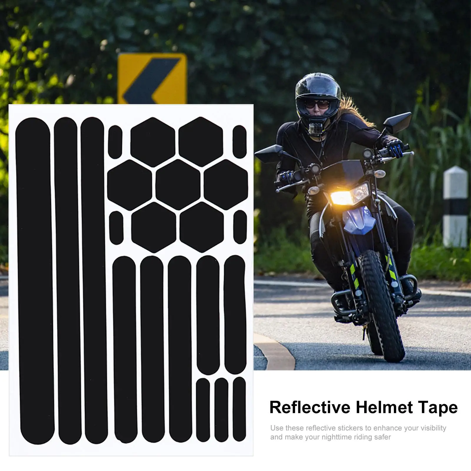 Image of Schwarzer reflektierender Helmaufkleber, selbstklebende reflektierende Nachtsicherheitsstreifen, Sicherheitsaufkleber für das Nachtfahrten für Auto, Anhänger, Fahrrad