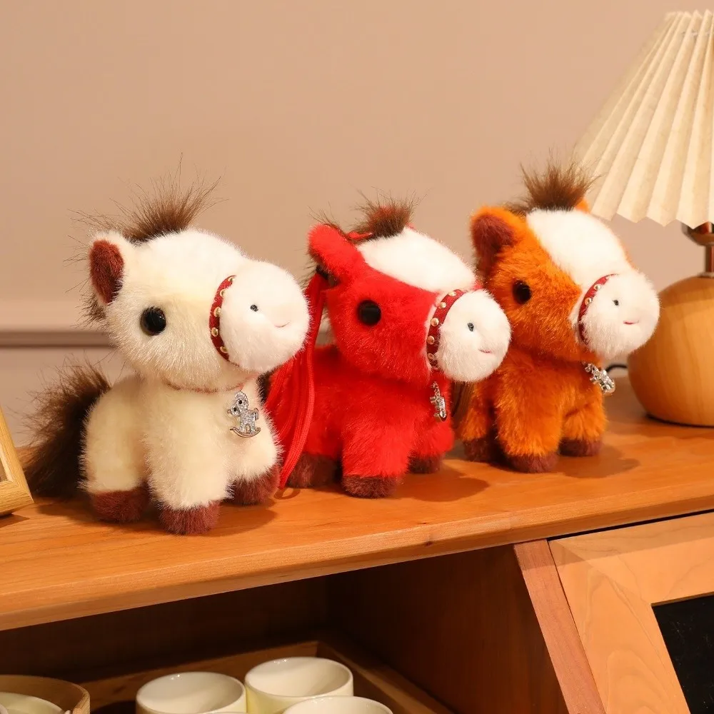 

Милый мультяшный кулон в виде лошади, полипропилен, хлопок, пушистый брелок в виде лошади, 15 см, фигурка пони в китайском стиле, праздничный декор