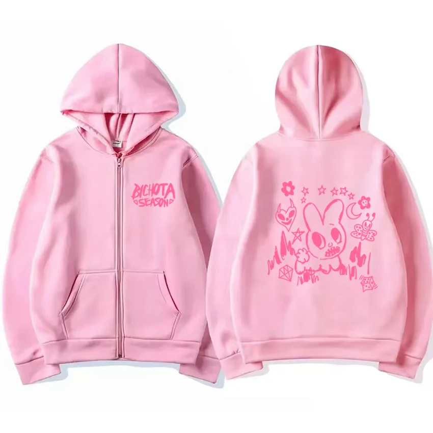 Hot sale Karol G music album Graphics pink Zipper Hoodie Jacket Men Women Fashion Y2k Sweatshirt Unisex Fleece pullovers coat