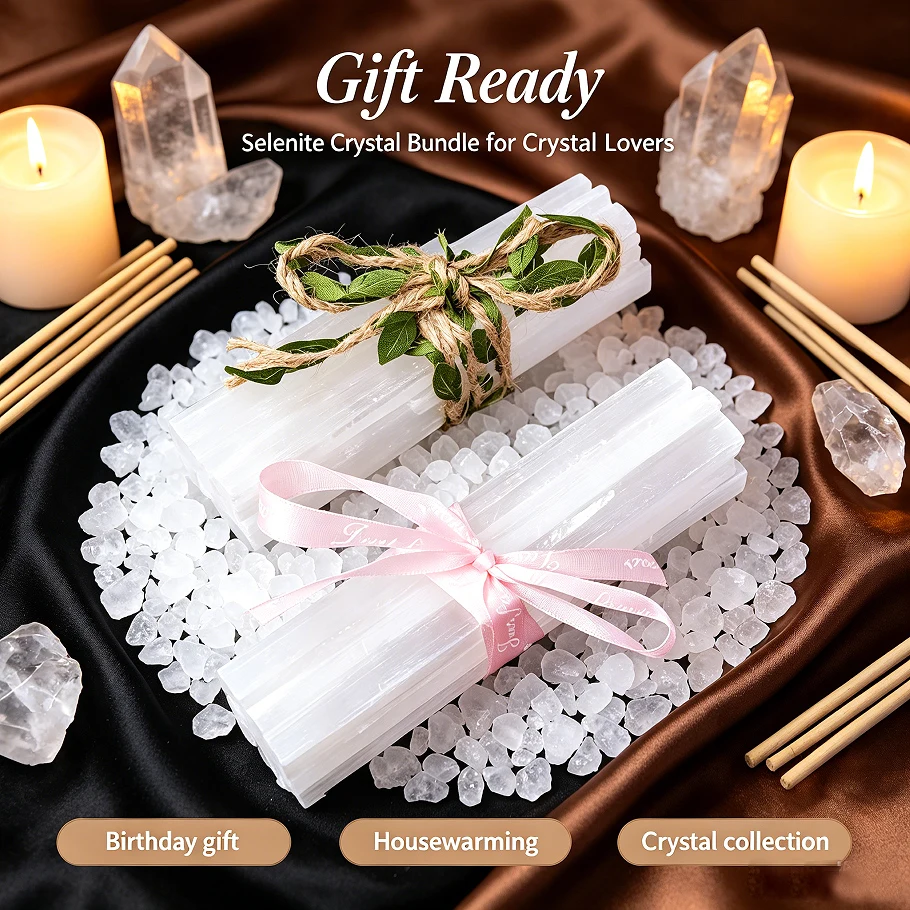 9Pcs/Set Natural Raw Selenite Crystal Sticks & Chips, Gypsum White Rough Quartz Mineral Specimen Points, Energy Healing Crystal