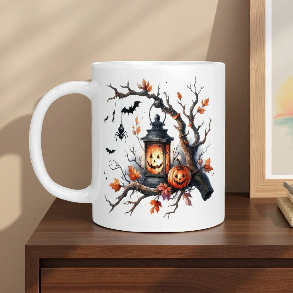 1pc 'Halloween Theme Ceramic Mug' Mug, Coffee Cup, Tea Cup 11Oz And 15Oz 'Lantern on a Dead Tree' Pattern, The Best Holiday Gift for Relatives And Friends, Heat-Resistant, Machine Washable, Halloween Decoration Gift