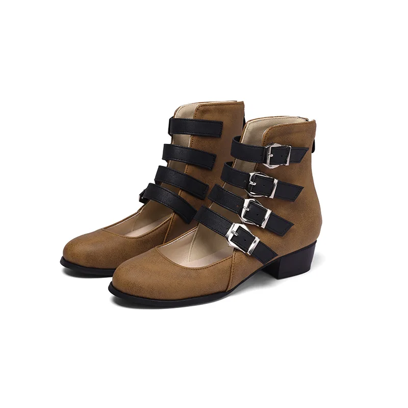 

Retro Punk Women Gladiator Sandals Buckle Chunky Low Heel Ankle Boots Rome Gothic Rock Casual Comfort Ladies Shoes