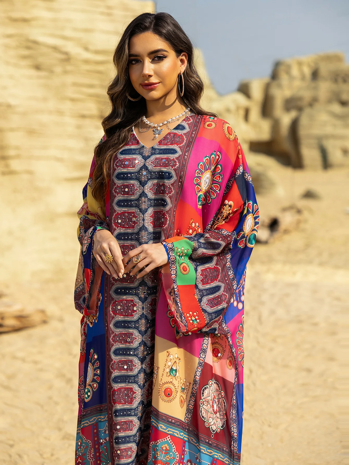 Eid femmes Robe Abaya robes Largos Jalabiya imprimer diamant manches chauve-souris Caftan Robe de soirée musulmane Ramadan maroc dubaï caftan