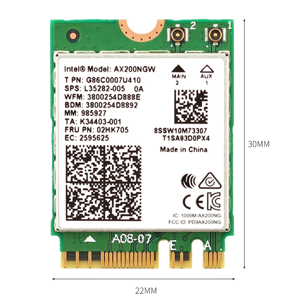 Wifi 6 AX200NGW AX200 WiFi Card 2974Mbps Bluetooth 5.2 Dual Band 2.4Ghz/5Ghz 802.11AC/AX NGFF M.2 MU-MIMO for Win10 Only