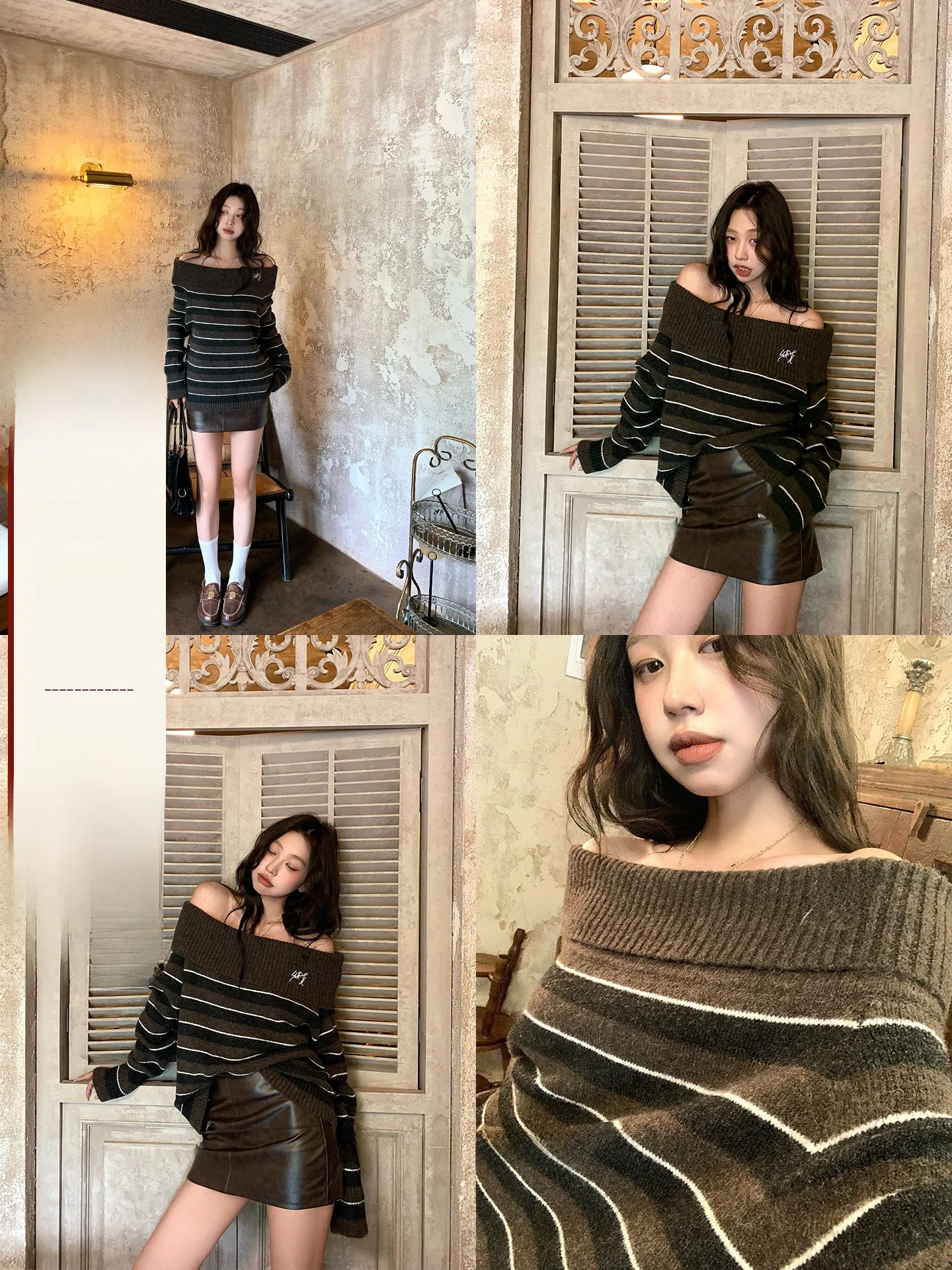 

Женский вязаный свитер Lazy Sle в полоску на одно плечо, осенняя новинка, свободный крой, с открытым плечом, теплый, согревающий