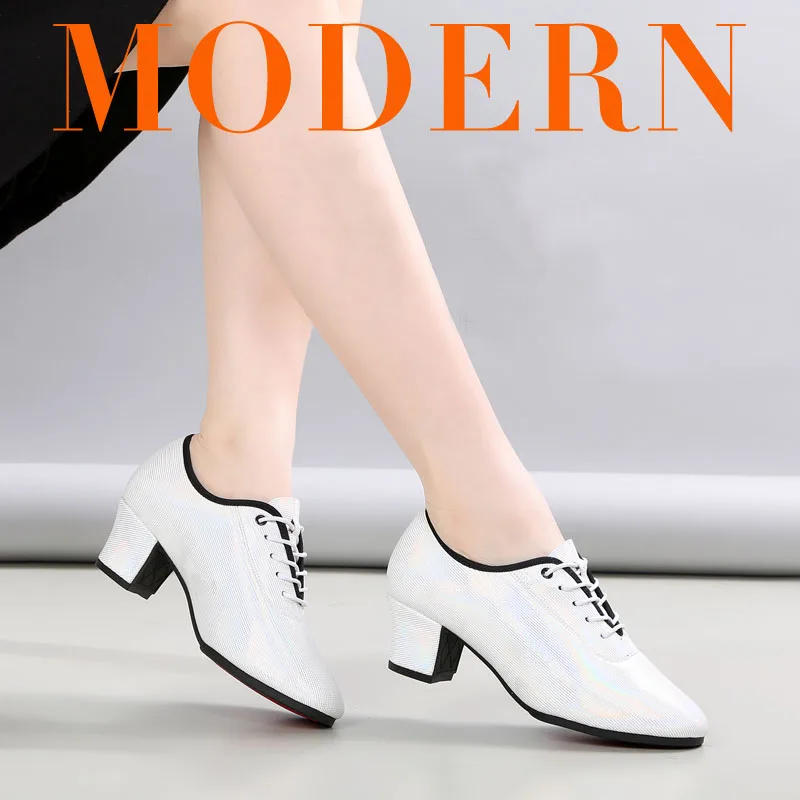 Latin Dance Shoes Women Adult Soft Professional Leather Square Dance Folk Social Modern Sneakers Ventilation Gradient Color