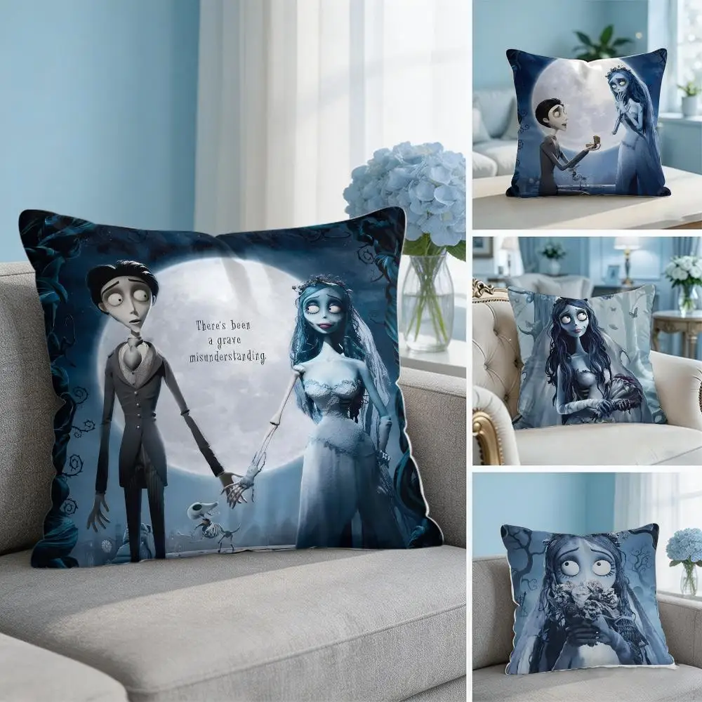 C-Corpse Bride Cartoon Anime Cushion Cover Soft Short Plush Throw Pillow Cover Hidden Zipper Cutecore Sofa Bedroom Home Decor