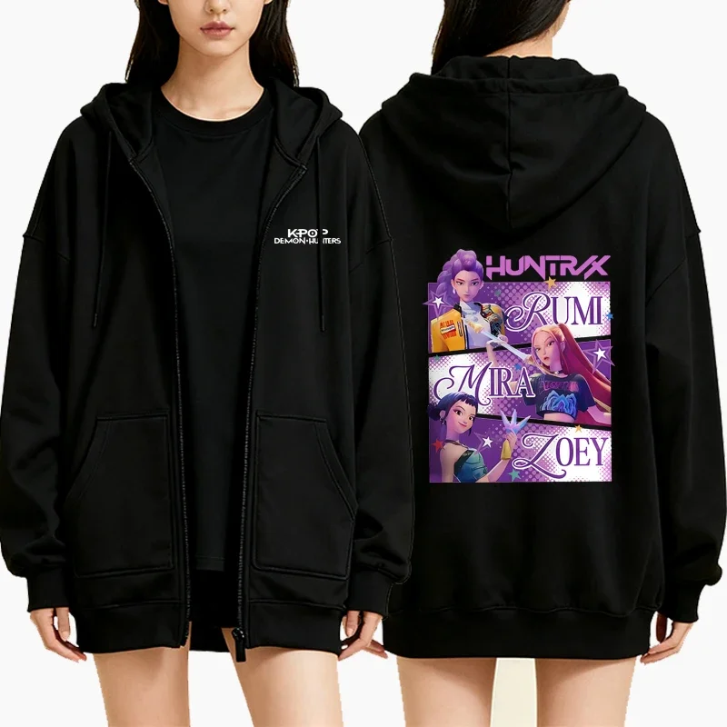 Kpop شيطان الصيادين الجرافيك مقنعين زمم النساء الرجال موضة خمر عادية Harajuku معطف الصوف الهيب هوب جاكيت زيبرا بلوزات #6