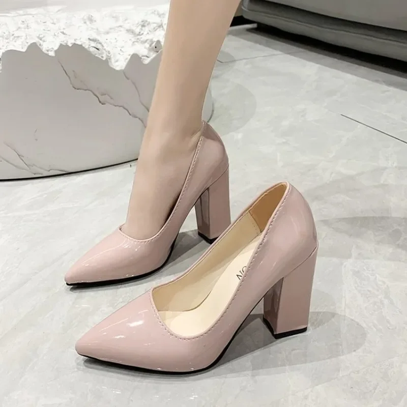 Large Size Women\'s High Heels 2024 New Pointed Square Heel Office Wedding Party Luxurious Women\'s Shoes Shallow Mouth Daily Wear