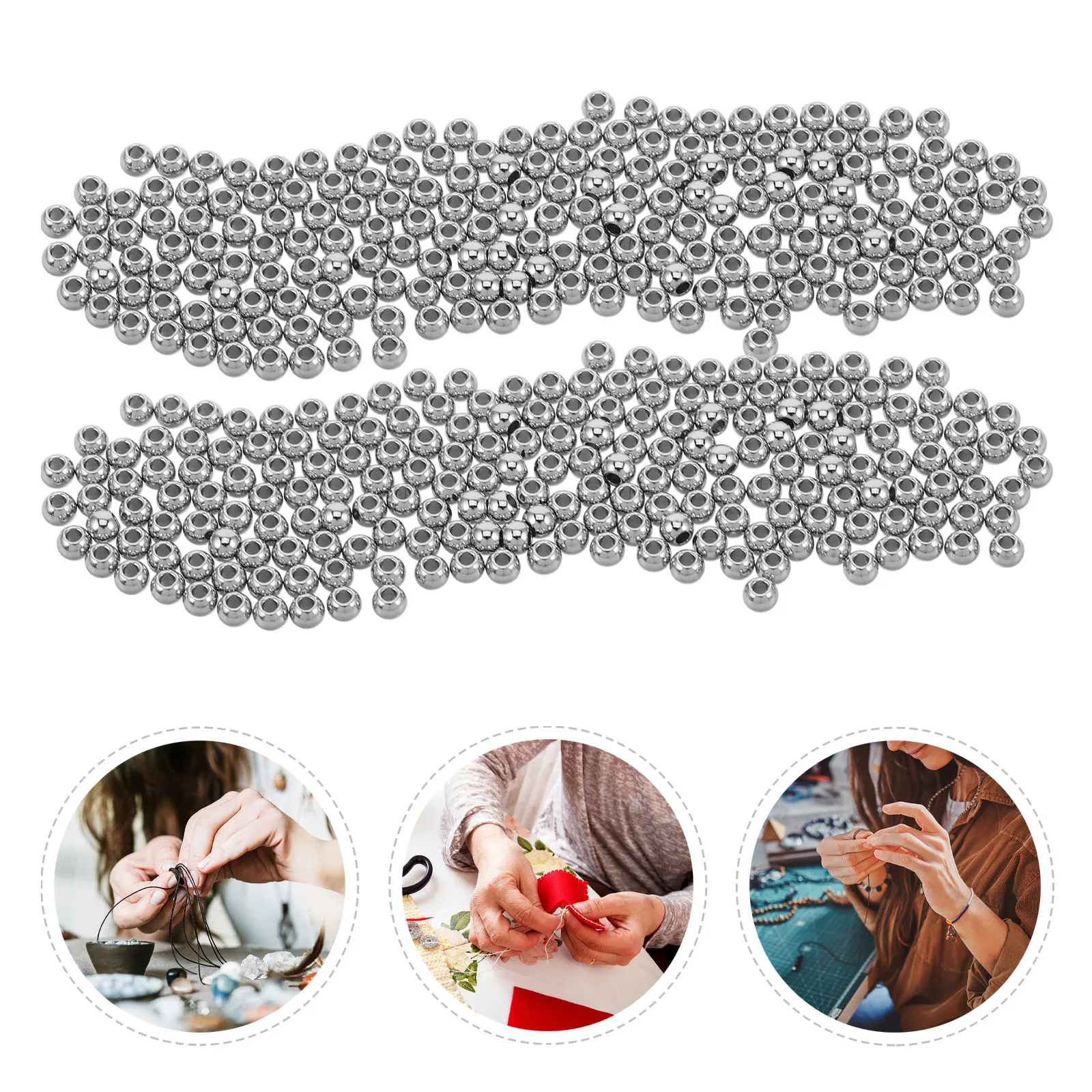 

200Pcs Stainless Steel Spacer Beads 3mm Large Hole Round for DIY Jewelry Making Bracelets Necklaces Smooth Spacer Beads
