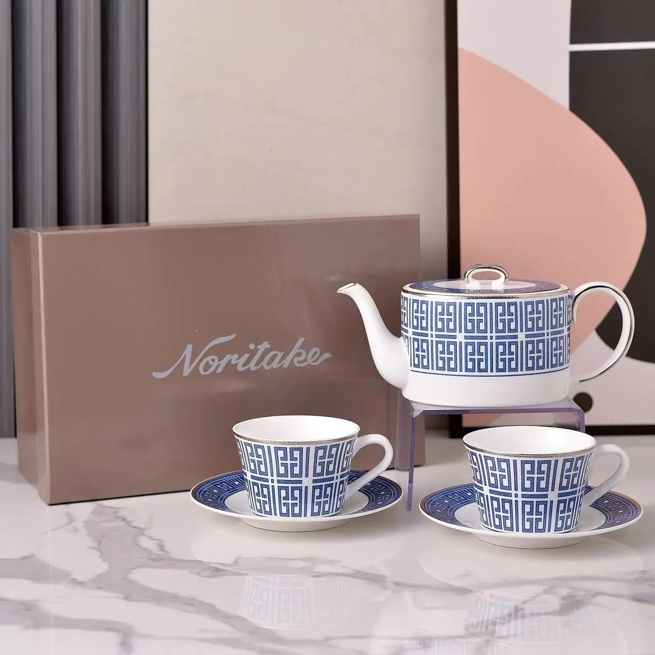 

Infinite blue afternoon tea coffee cup teapot retro elegant tea set gift