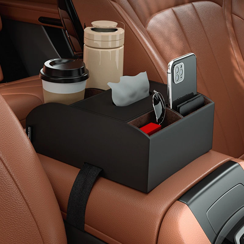

Многофункциональный органайзер для подлокотника автомобиля с держателем для салфеток и подстаканником для центральной консоли, универсальные автомобильные аксессуары