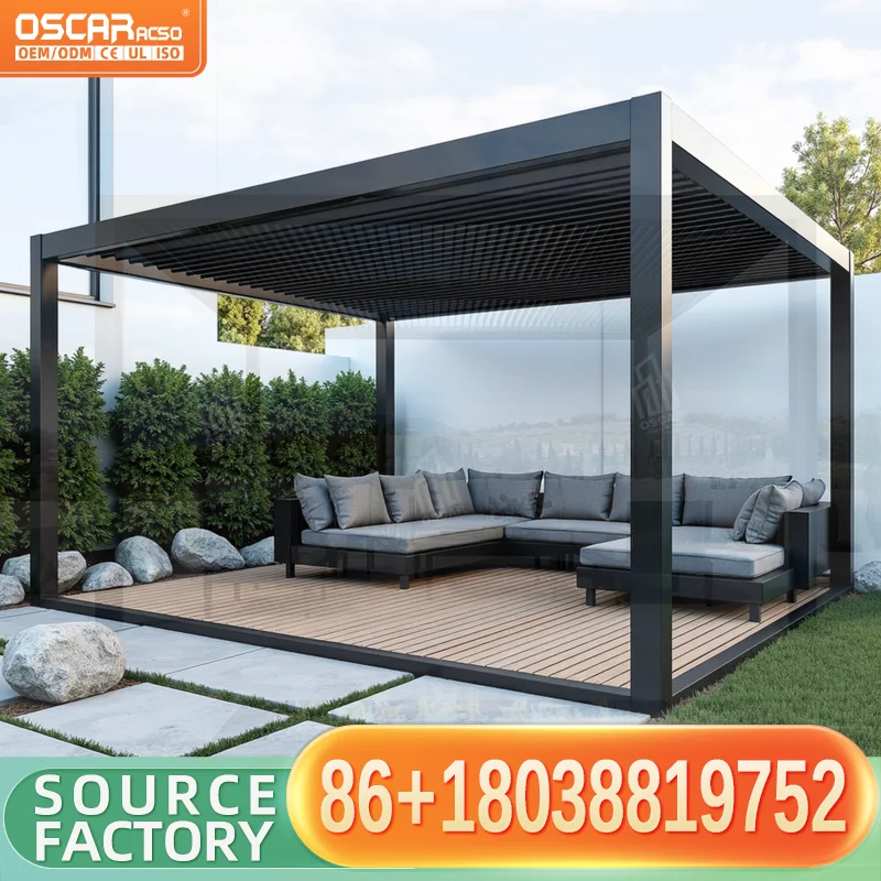 Motorized Adjustable Louver Aluminum Pergola EcoFriendly Outdoor Balcony Garden Gazebo for Snowy Areas Suitable for Nature pergo