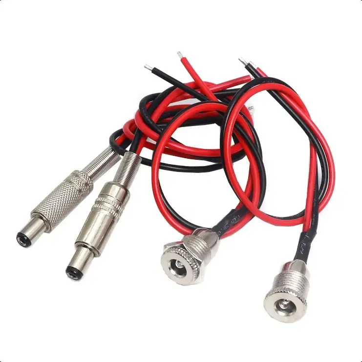 【5-2PCS】DC099 5.5x2.1/2.5mm DC Power Socket Threaded Female Connector Adapter With 20AWG Cable Wires DC-099 10CM 15CM 20CM